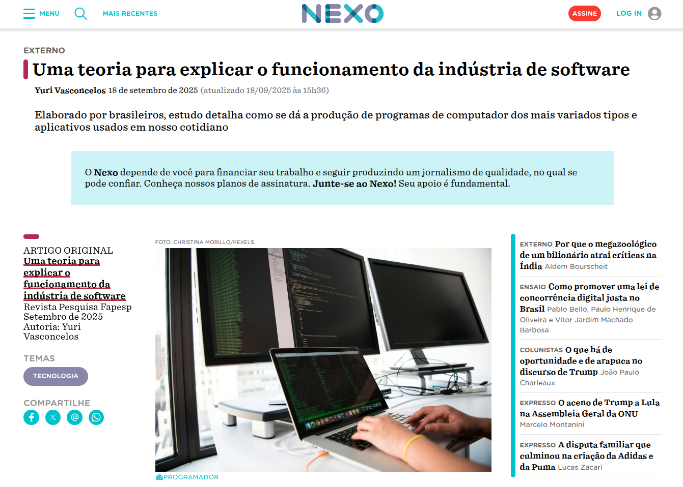 Screenshot of the article's headline (in Portuguese)