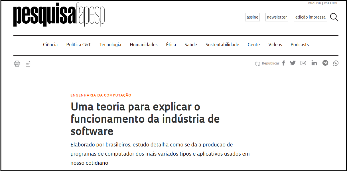 Screenshot of the article's headline (in Portuguese)